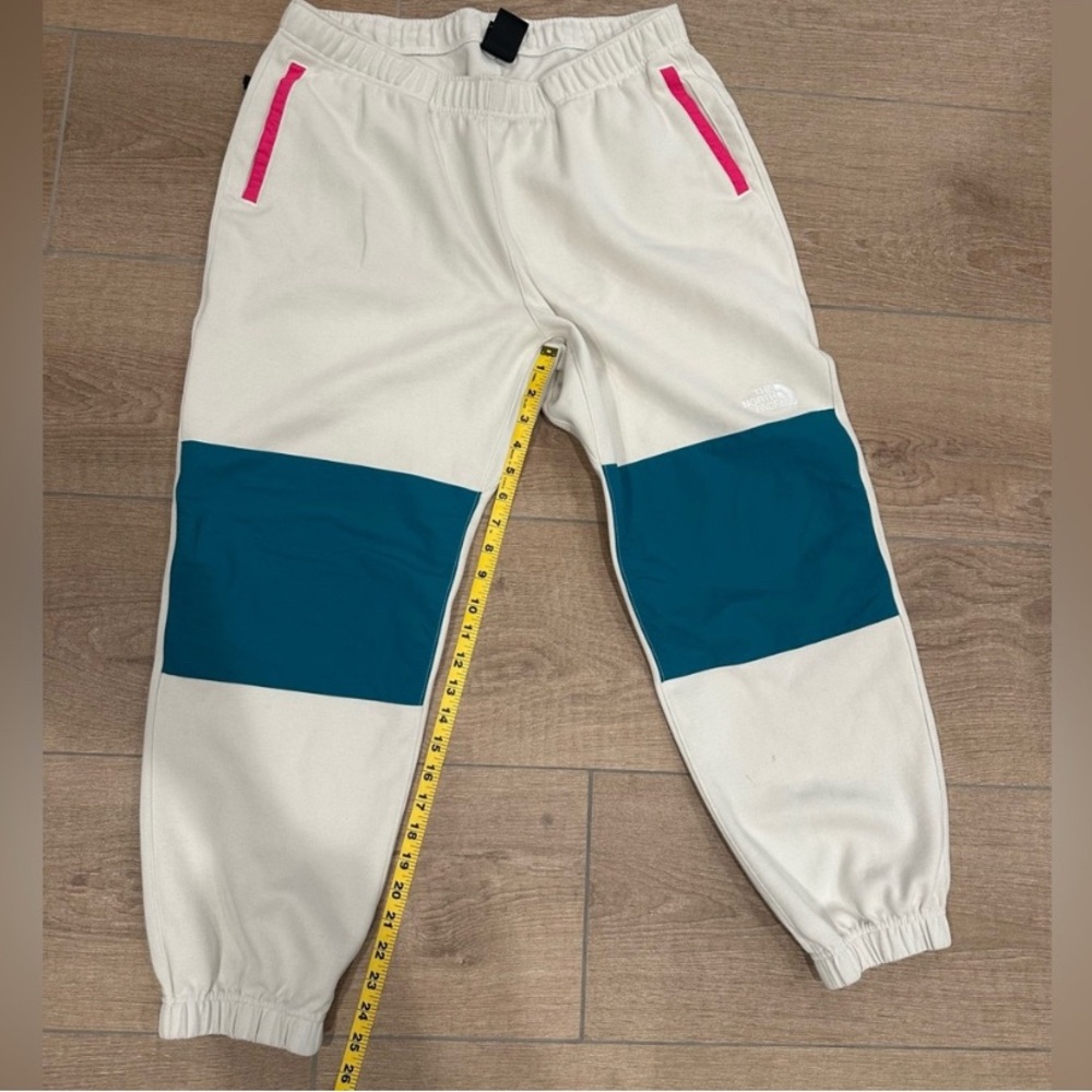 The North Face Cream Teal Knee Patch Fleece Joggers Pink Accents L - Picture 4 of 9
